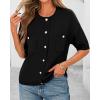 imageBTFBM Women Short Sleeve Cardigan Button Down Shirts Summer 2025 Crew Neck Y2k Sweater Business Casual Work Knit TopsBlack
