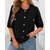 imageBTFBM Women Short Sleeve Cardigan Button Down Shirts Summer 2025 Crew Neck Y2k Sweater Business Casual Work Knit TopsBlack