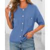 imageBTFBM Women Short Sleeve Cardigan Button Down Shirts Summer 2025 Crew Neck Y2k Sweater Business Casual Work Knit TopsBlue