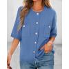 imageBTFBM Women Short Sleeve Cardigan Button Down Shirts Summer 2025 Crew Neck Y2k Sweater Business Casual Work Knit TopsBlue
