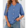 imageBTFBM Women Short Sleeve Cardigan Button Down Shirts Summer 2025 Crew Neck Y2k Sweater Business Casual Work Knit TopsBlue