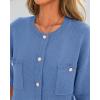 imageBTFBM Women Short Sleeve Cardigan Button Down Shirts Summer 2025 Crew Neck Y2k Sweater Business Casual Work Knit TopsBlue