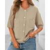imageBTFBM Women Short Sleeve Cardigan Button Down Shirts Summer 2025 Crew Neck Y2k Sweater Business Casual Work Knit TopsLight Khaki