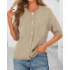 imageBTFBM Women Short Sleeve Cardigan Button Down Shirts Summer 2025 Crew Neck Y2k Sweater Business Casual Work Knit TopsLight Khaki
