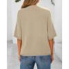 imageBTFBM Women Short Sleeve Cardigan Button Down Shirts Summer 2025 Crew Neck Y2k Sweater Business Casual Work Knit TopsLight Khaki