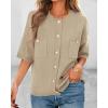 imageBTFBM Women Short Sleeve Cardigan Button Down Shirts Summer 2025 Crew Neck Y2k Sweater Business Casual Work Knit TopsLight Khaki