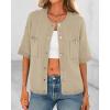 imageBTFBM Women Short Sleeve Cardigan Button Down Shirts Summer 2025 Crew Neck Y2k Sweater Business Casual Work Knit TopsLight Khaki