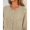 imageBTFBM Women Short Sleeve Cardigan Button Down Shirts Summer 2025 Crew Neck Y2k Sweater Business Casual Work Knit TopsLight Khaki