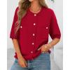 imageBTFBM Women Short Sleeve Cardigan Button Down Shirts Summer 2025 Crew Neck Y2k Sweater Business Casual Work Knit TopsRed