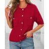imageBTFBM Women Short Sleeve Cardigan Button Down Shirts Summer 2025 Crew Neck Y2k Sweater Business Casual Work Knit TopsRed