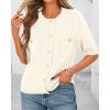imageBTFBM Women Short Sleeve Cardigan Button Down Shirts Summer 2025 Crew Neck Y2k Sweater Business Casual Work Knit TopsWhite