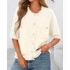 imageBTFBM Women Short Sleeve Cardigan Button Down Shirts Summer 2025 Crew Neck Y2k Sweater Business Casual Work Knit TopsWhite