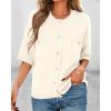 imageBTFBM Women Short Sleeve Cardigan Button Down Shirts Summer 2025 Crew Neck Y2k Sweater Business Casual Work Knit TopsWhite