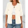 imageBTFBM Women Short Sleeve Cardigan Button Down Shirts Summer 2025 Crew Neck Y2k Sweater Business Casual Work Knit TopsWhite