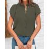 imageBTFBM Womens Casual Tops Dressy Summer Outfits 2025 Puff Short Sleeve Blouse Ruffle Neck Business Work Button Down ShirtArmy Green