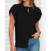 imageBTFBM Womens Casual Tops Dressy Summer Outfits 2025 Puff Short Sleeve Blouse Ruffle Neck Business Work Button Down ShirtBlack