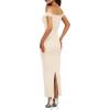 imageBTFBM Womens Summer Formal Maxi Dresses 2025 One Shoulder Knit Bodycon Back Slit Elegant Cocktail Wedding Guest DressApricot