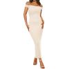 imageBTFBM Womens Summer Formal Maxi Dresses 2025 One Shoulder Knit Bodycon Back Slit Elegant Cocktail Wedding Guest DressApricot