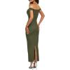 imageBTFBM Womens Summer Formal Maxi Dresses 2025 One Shoulder Knit Bodycon Back Slit Elegant Cocktail Wedding Guest DressArmy Green