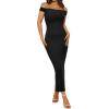 imageBTFBM Womens Summer Formal Maxi Dresses 2025 One Shoulder Knit Bodycon Back Slit Elegant Cocktail Wedding Guest DressBlack