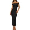 imageBTFBM Womens Summer Formal Maxi Dresses 2025 One Shoulder Knit Bodycon Back Slit Elegant Cocktail Wedding Guest DressBlack