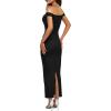 imageBTFBM Womens Summer Formal Maxi Dresses 2025 One Shoulder Knit Bodycon Back Slit Elegant Cocktail Wedding Guest DressBlack