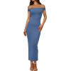 imageBTFBM Womens Summer Formal Maxi Dresses 2025 One Shoulder Knit Bodycon Back Slit Elegant Cocktail Wedding Guest DressBlue