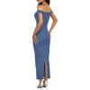 imageBTFBM Womens Summer Formal Maxi Dresses 2025 One Shoulder Knit Bodycon Back Slit Elegant Cocktail Wedding Guest DressBlue