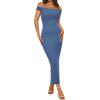 imageBTFBM Womens Summer Formal Maxi Dresses 2025 One Shoulder Knit Bodycon Back Slit Elegant Cocktail Wedding Guest DressBlue