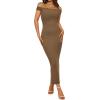 imageBTFBM Womens Summer Formal Maxi Dresses 2025 One Shoulder Knit Bodycon Back Slit Elegant Cocktail Wedding Guest DressCamel