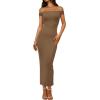 imageBTFBM Womens Summer Formal Maxi Dresses 2025 One Shoulder Knit Bodycon Back Slit Elegant Cocktail Wedding Guest DressCamel