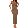 imageBTFBM Womens Summer Formal Maxi Dresses 2025 One Shoulder Knit Bodycon Back Slit Elegant Cocktail Wedding Guest DressCamel