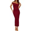 imageBTFBM Womens Summer Formal Maxi Dresses 2025 One Shoulder Knit Bodycon Back Slit Elegant Cocktail Wedding Guest DressWine Red