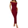 imageBTFBM Womens Summer Formal Maxi Dresses 2025 One Shoulder Knit Bodycon Back Slit Elegant Cocktail Wedding Guest DressWine Red