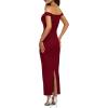 imageBTFBM Womens Summer Formal Maxi Dresses 2025 One Shoulder Knit Bodycon Back Slit Elegant Cocktail Wedding Guest DressWine Red