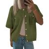 imageBTFBM Women Short Sleeve Cardigan Button Down Shirts Summer 2025 Crew Neck Y2k Sweater Business Casual Work Knit TopsArmy Green