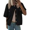 imageBTFBM Women Short Sleeve Cardigan Button Down Shirts Summer 2025 Crew Neck Y2k Sweater Business Casual Work Knit TopsBlack