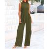 imageBTFBM One Piece Jumpsuits For Women Dressy Casual Spring Summer Outfits 2025 Sleeveless Mock Neck Wide Leg Pants RompersSolid Army Green
