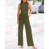 imageBTFBM One Piece Jumpsuits For Women Dressy Casual Spring Summer Outfits 2025 Sleeveless Mock Neck Wide Leg Pants RompersSolid Army Green