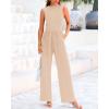 imageBTFBM One Piece Jumpsuits For Women Dressy Casual Spring Summer Outfits 2025 Sleeveless Mock Neck Wide Leg Pants RompersSolid Beige