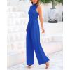 imageBTFBM One Piece Jumpsuits For Women Dressy Casual Spring Summer Outfits 2025 Sleeveless Mock Neck Wide Leg Pants RompersSolid Blue