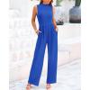 imageBTFBM One Piece Jumpsuits For Women Dressy Casual Spring Summer Outfits 2025 Sleeveless Mock Neck Wide Leg Pants RompersSolid Blue