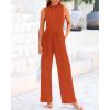 imageBTFBM One Piece Jumpsuits For Women Dressy Casual Spring Summer Outfits 2025 Sleeveless Mock Neck Wide Leg Pants RompersSolid Brick Red