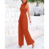 imageBTFBM One Piece Jumpsuits For Women Dressy Casual Spring Summer Outfits 2025 Sleeveless Mock Neck Wide Leg Pants RompersSolid Brick Red