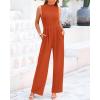 imageBTFBM One Piece Jumpsuits For Women Dressy Casual Spring Summer Outfits 2025 Sleeveless Mock Neck Wide Leg Pants RompersSolid Brick Red