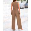 imageBTFBM One Piece Jumpsuits For Women Dressy Casual Spring Summer Outfits 2025 Sleeveless Mock Neck Wide Leg Pants RompersSolid Camel