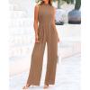 imageBTFBM One Piece Jumpsuits For Women Dressy Casual Spring Summer Outfits 2025 Sleeveless Mock Neck Wide Leg Pants RompersSolid Camel
