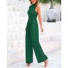 imageBTFBM One Piece Jumpsuits For Women Dressy Casual Spring Summer Outfits 2025 Sleeveless Mock Neck Wide Leg Pants RompersSolid Green