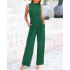 imageBTFBM One Piece Jumpsuits For Women Dressy Casual Spring Summer Outfits 2025 Sleeveless Mock Neck Wide Leg Pants RompersSolid Green