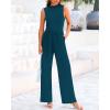 imageBTFBM One Piece Jumpsuits For Women Dressy Casual Spring Summer Outfits 2025 Sleeveless Mock Neck Wide Leg Pants RompersSolid Lake Blue